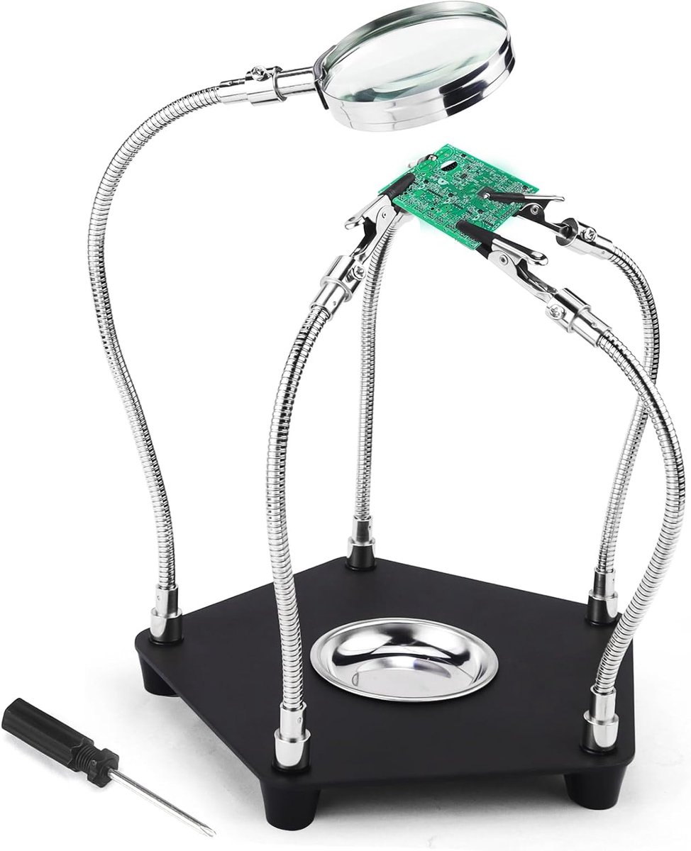Hand Soldeer met 4 Flexibele Armen en Vergrootglas Lassen elektronische Soldeerhouder voor Elektronische Reparatie, Modelisme, Creatieve Vrije Tijd Sieraden