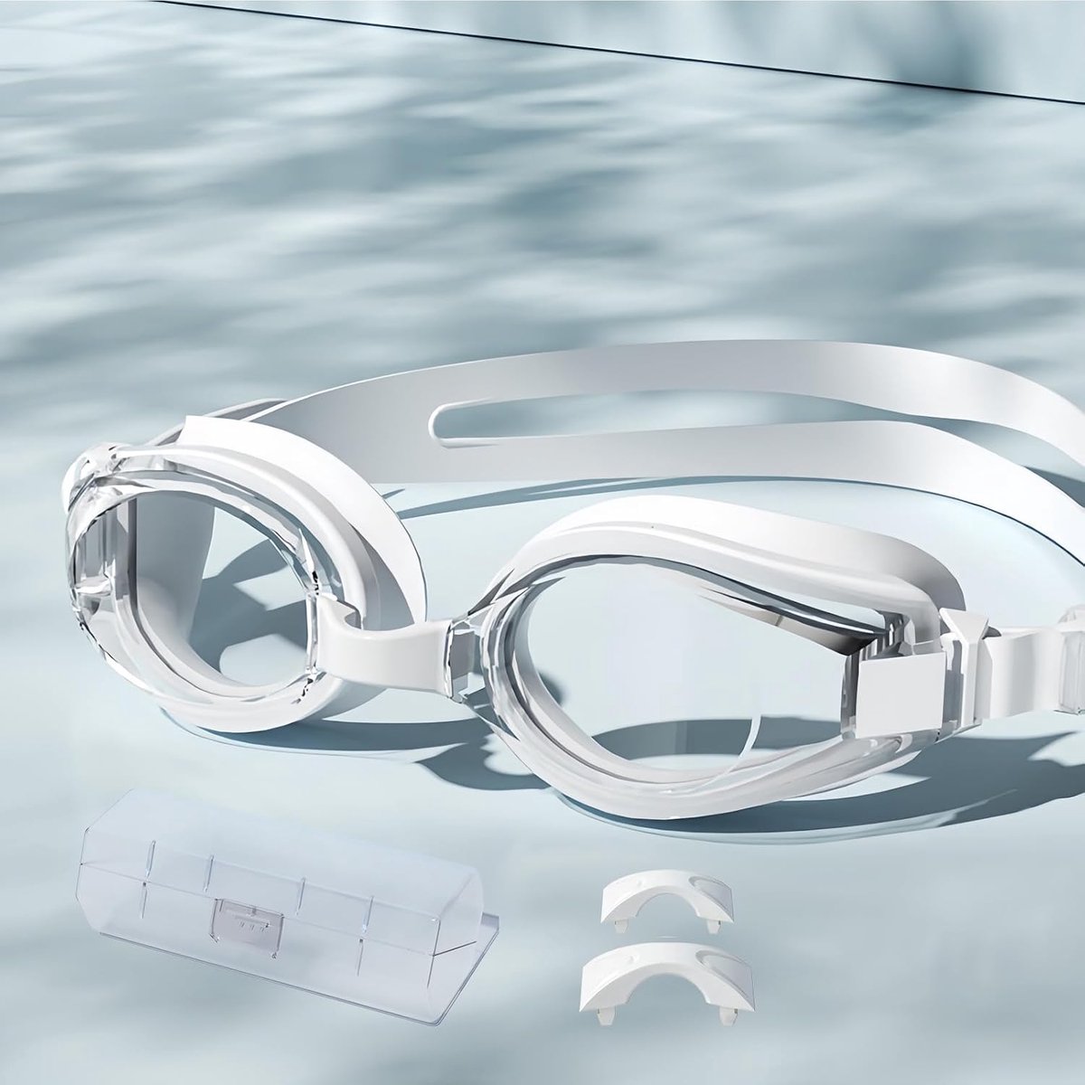 Zwembril met optische gezichtssterkte (-1,5 tot -7,0), anti-condens coating, zachte siliconen, panorama-zicht