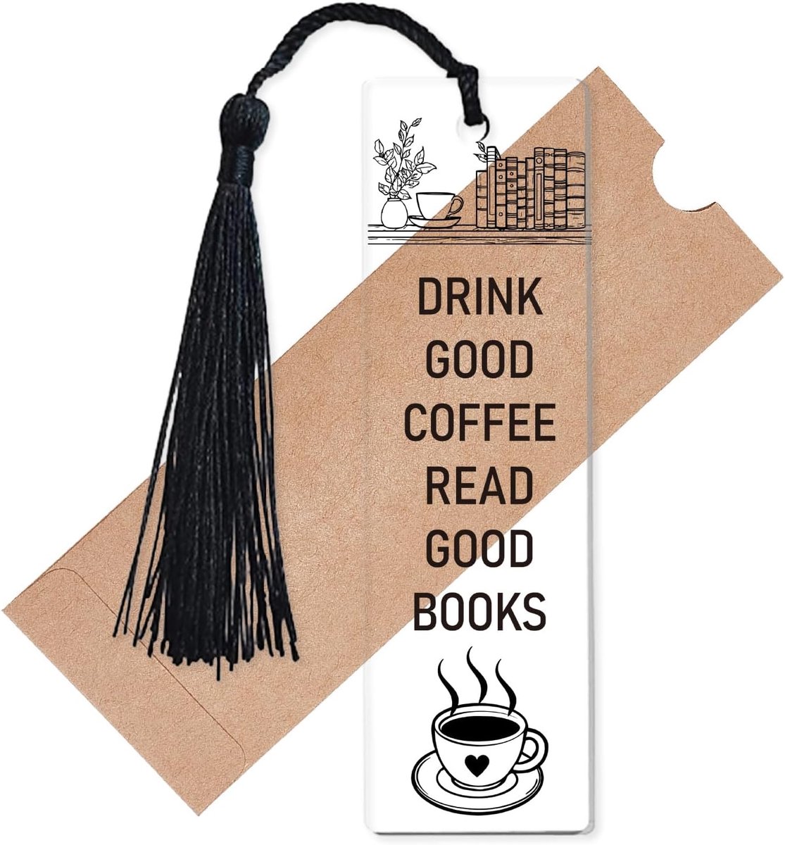Koffie Bladwijzer Heldere Acryl Bladwijzers Drink Goed Koffie Lees Goede Boeken Rechthoek Pagina Boek Markeringen Label met Kwastje voor Boekenliefhebbers Lezers Boekenwurm Boekenliefhebber
