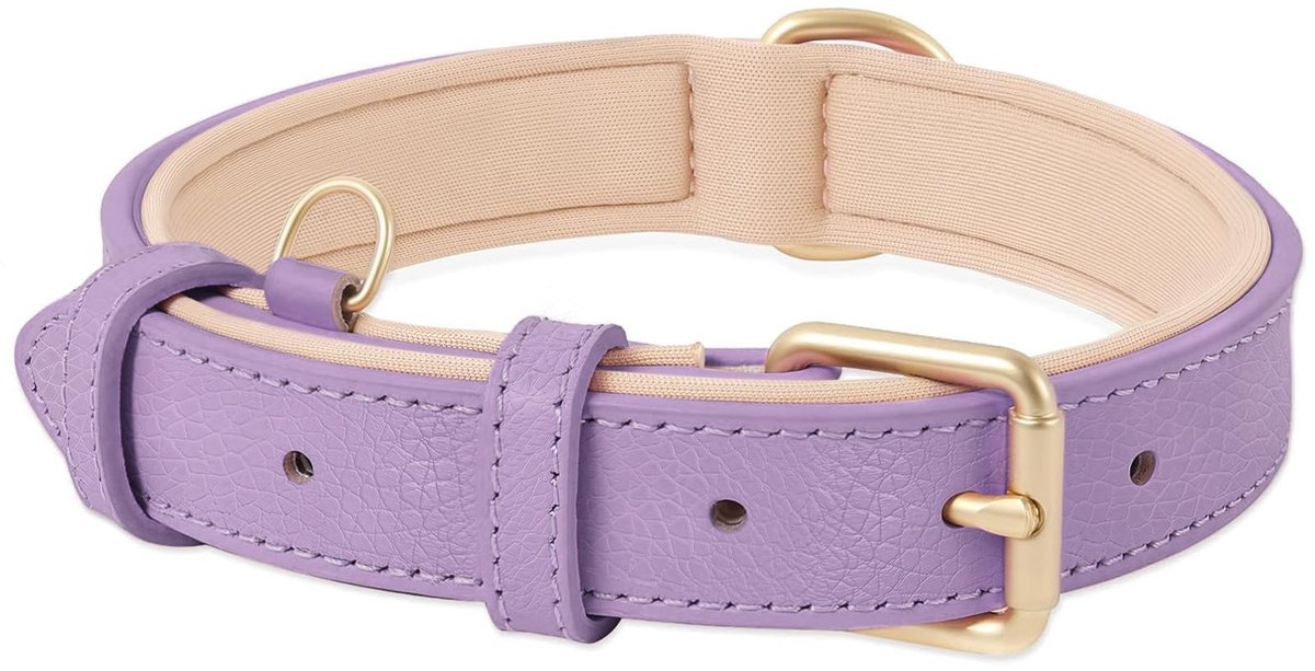 Hondenhalsband XS - Zacht Lederen - Lila - Ademend Gevoerd en Verstelbaar - ShopVlot