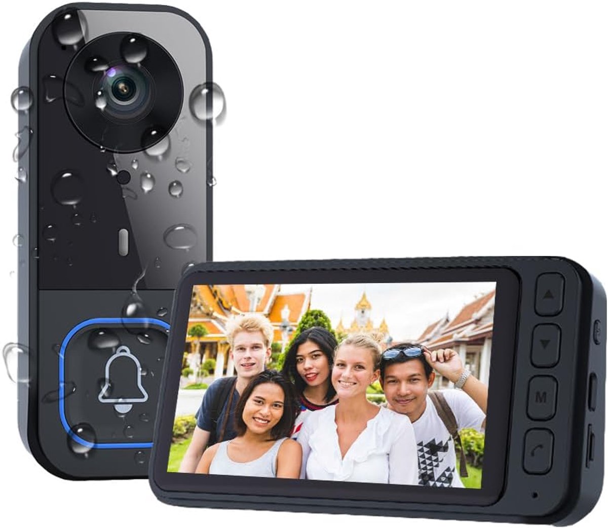 Draadloze deurbel met camera, 4,5-inch HD IPS-videodeurbel, tweewegs spraakcommunicatie, langeafstandsverzending, geen wifi of app nodig, nachtzichtfunctie.