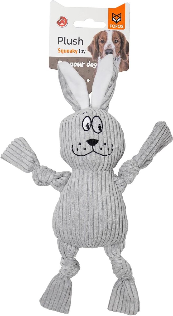 Fluffy rabbit grey 35X23X6,5 cm - Pluche - Zacht en knuffelbaar - Perfect voor huisdieren - ShopVlot