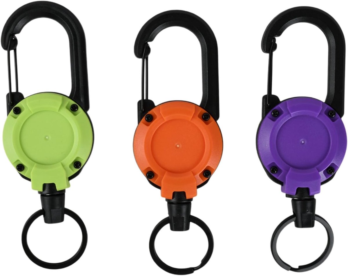 Intrekbare sleutelhanger 3 stuks - ID-kaarthouder - 60 cm stalen kabel - robuuste karabijnhaak voor kantoor - ShopVlot