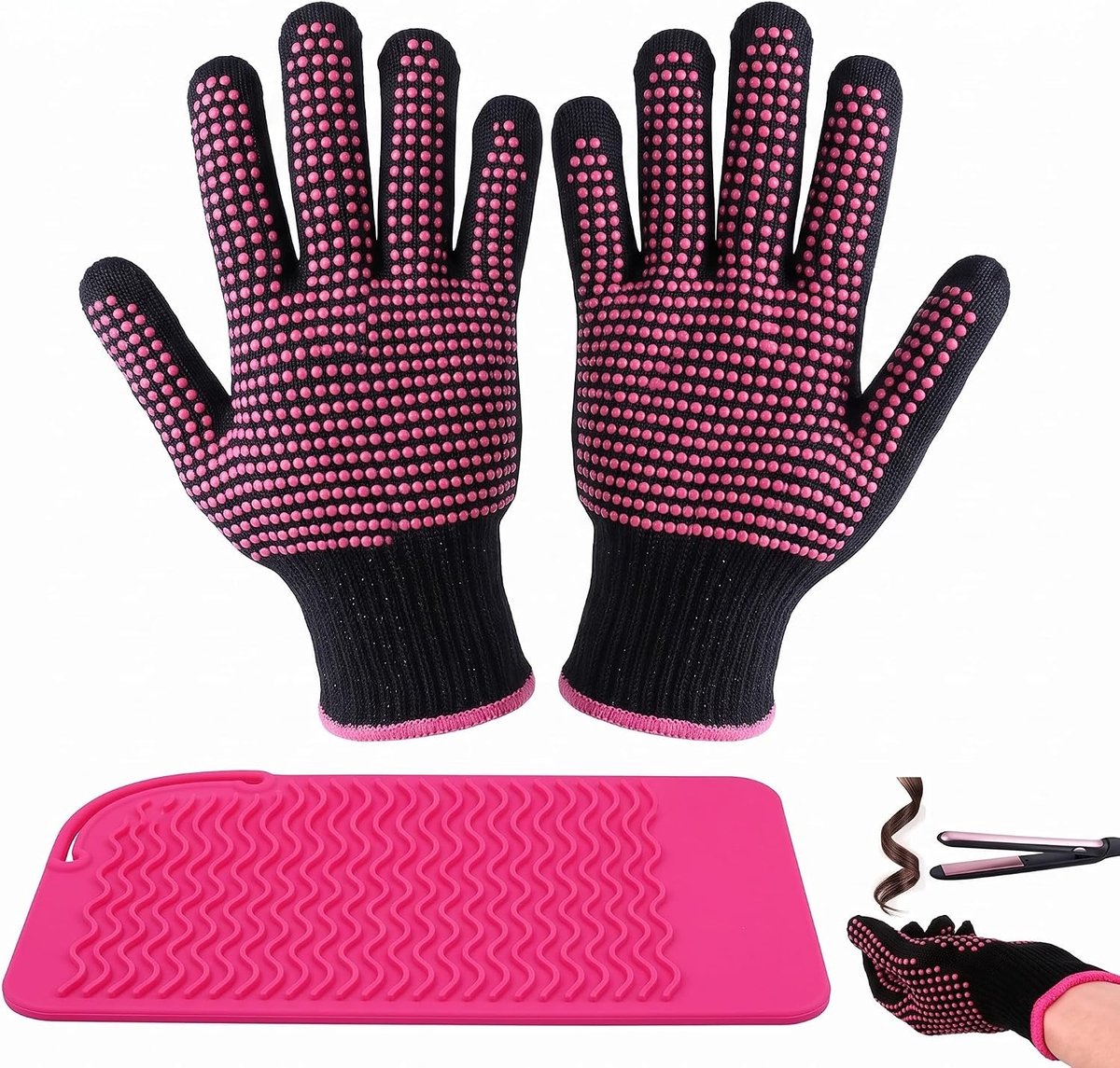 Hittebestendige handschoenen voor haarstyling - 2 stuks - roze - antislip grip - optimale bescherming - ShopVlot