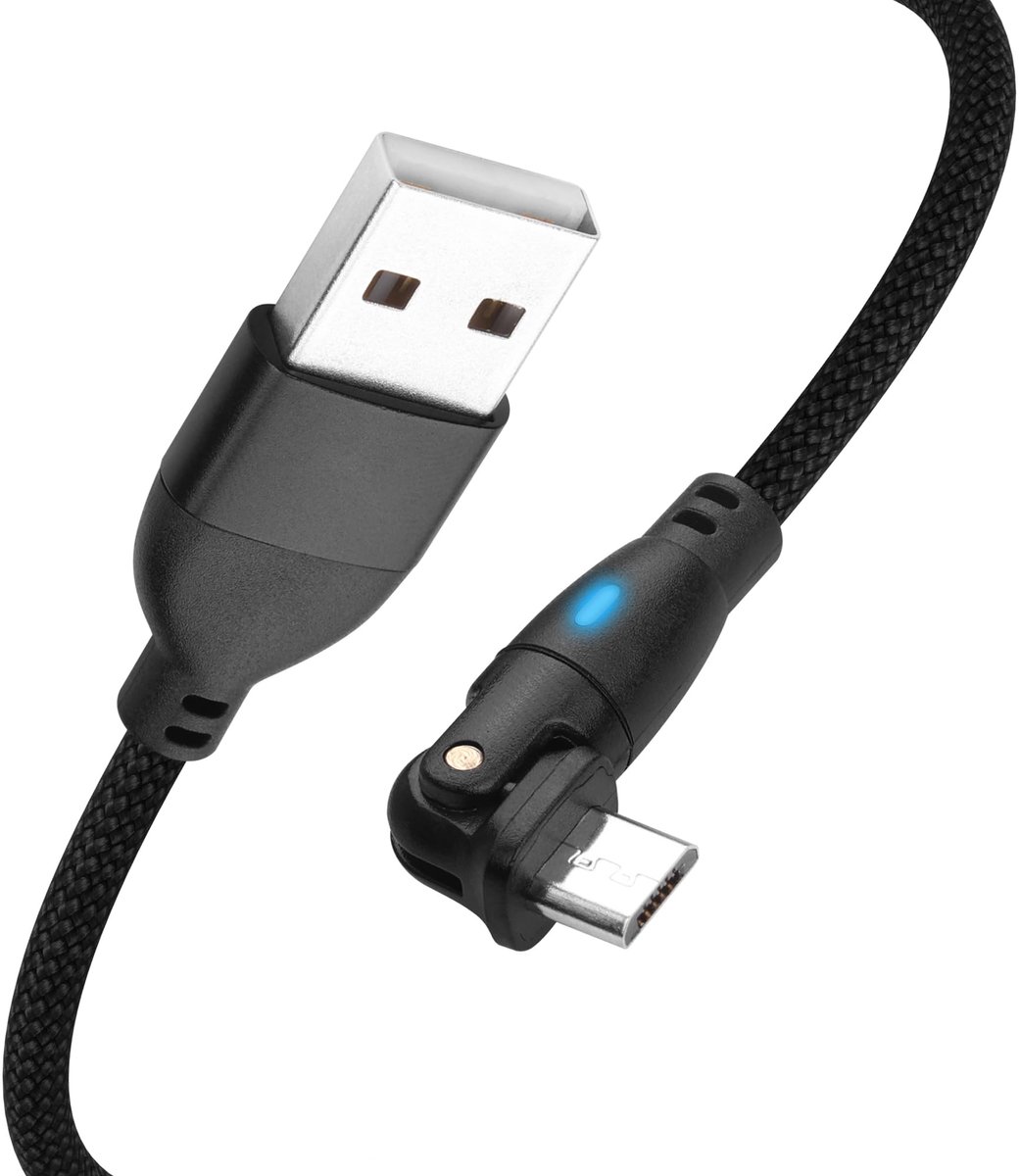Micro-USB-kabel 180 graden draaibaar - gevlochten snellaadkabel - met LED-display - ideaal voor Android-telefoons - ShopVlot
