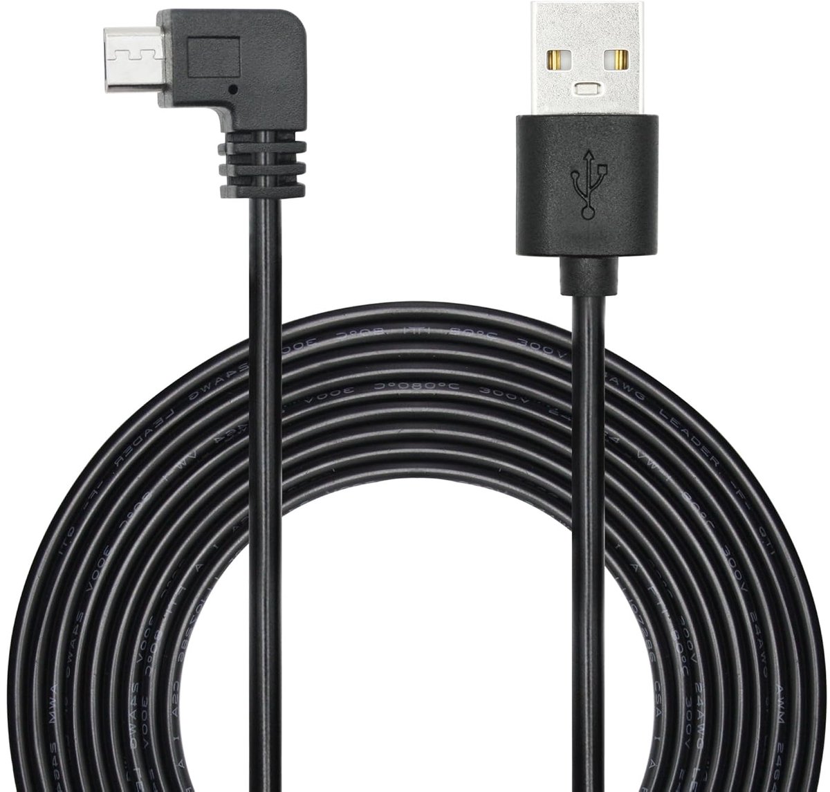 Micro USB stroomkabel 11FT 90 graden - rechthoekige dashcam oplaadkabel - ideaal voor auto en apparaten - ShopVlot