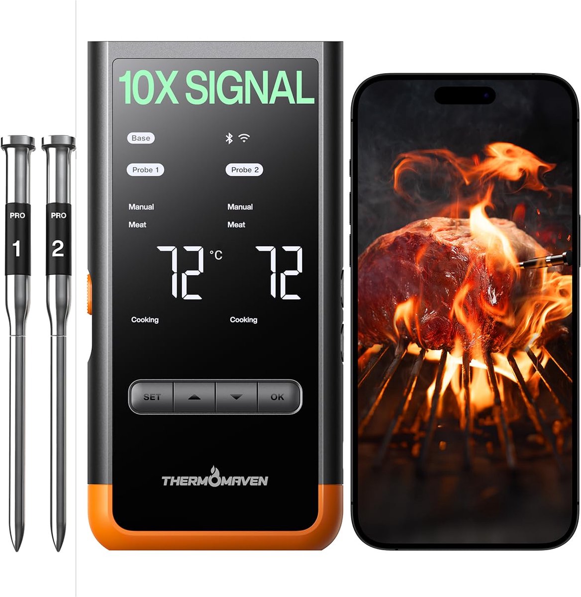 Draadloze keukenthermometer - wifi & sub-1 GHz - signaal tot 10 x - nauwkeurig koken - ShopVlot