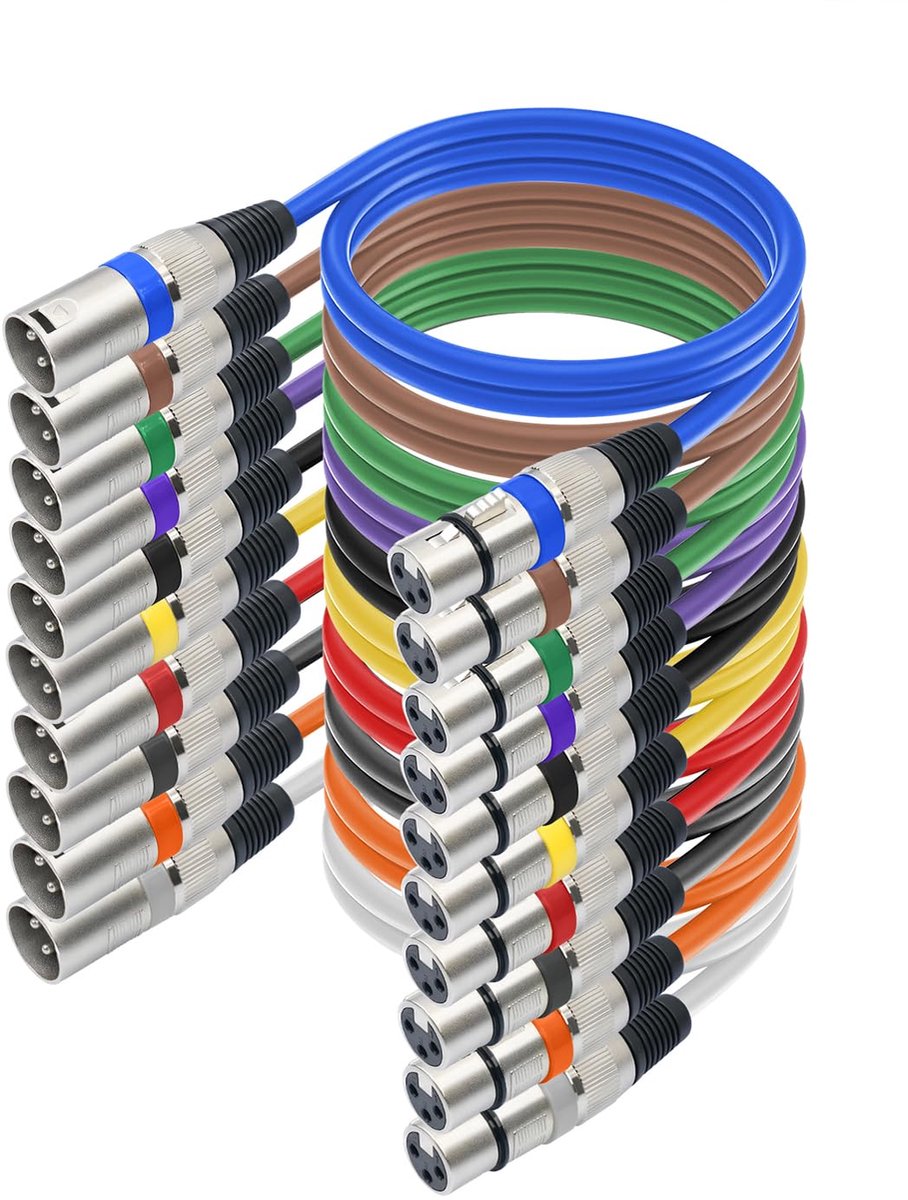 XLR-microfoonkabel 5 m - 10 kleuren - 3-pins stekker - ruisvrij voor studio en podium - ShopVlot