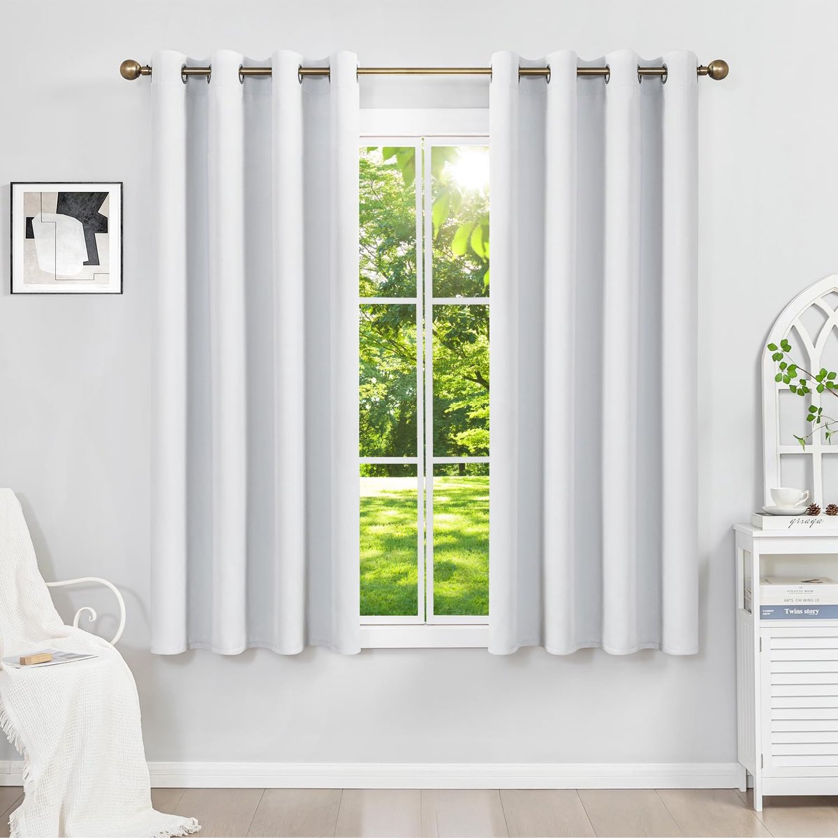 Thermisch verduisteringsgordijn 140 x 160 cm - grijs/wit - ondoorzichtig - isolerende werking - ShopVlot