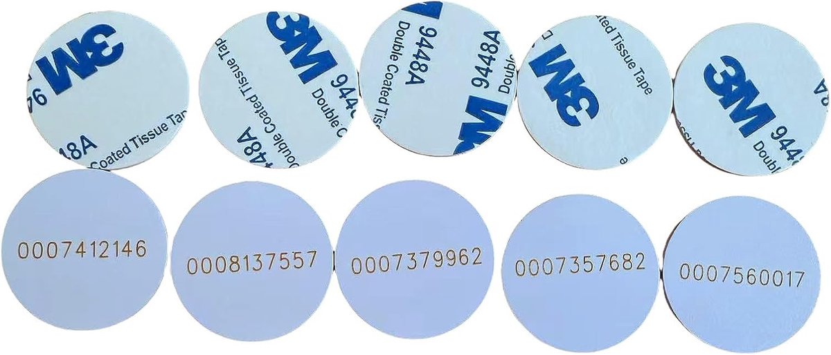 10pcs EM4100 RFID Self Adhesive 25mm PVC ID Cards, 125kHz Keychains, Read-Only, Mat - ShopVlot