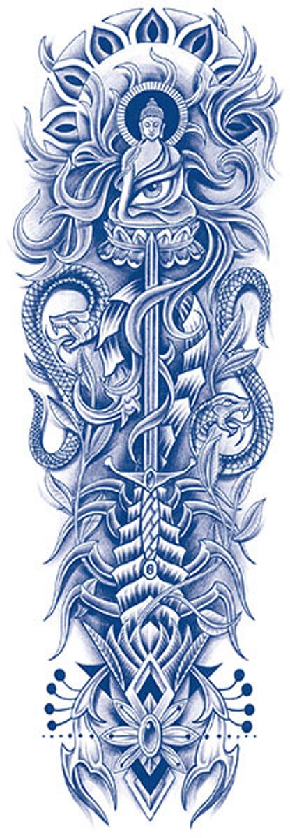 Tijdelijke sleeve tattoo buddha slang oosters 2 weken