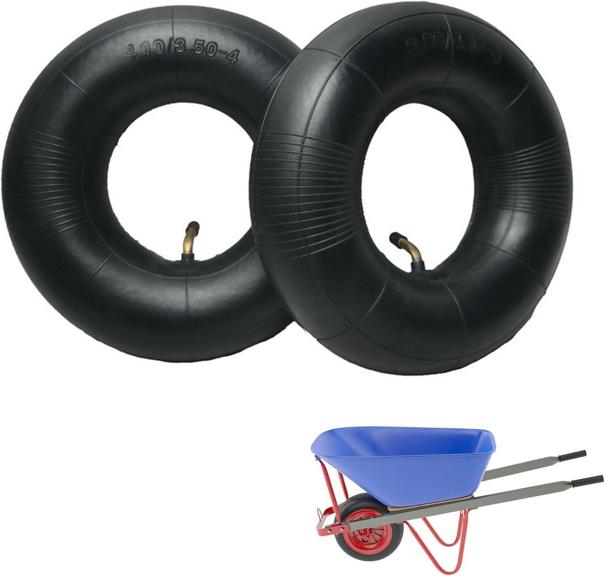 4.10/3.50-4 luchtbuizen - 2 stuks vervangingsbuizen - hoogwaardig rubber - geschikt voor kruiwagens - SnelShoppen