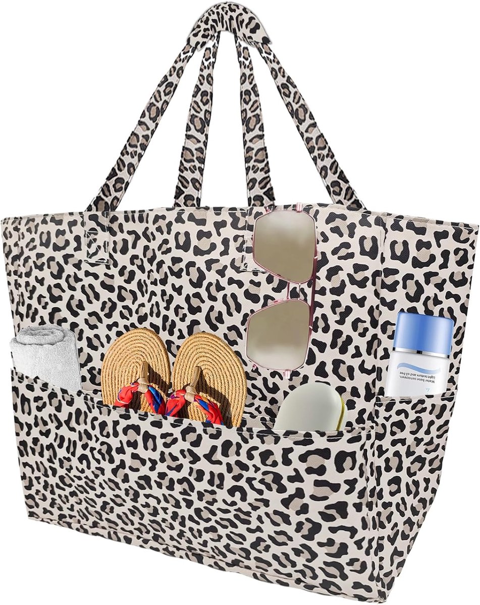 Mesh strandtas voor dames - grote maat - luipaardprint - ideaal voor vakantie - SnelShoppen