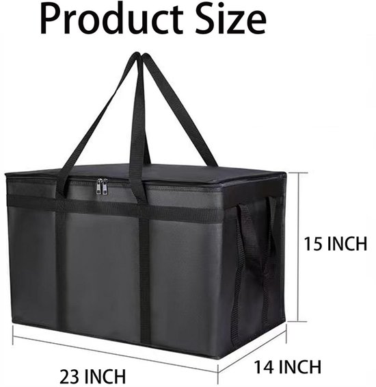 Geïsoleerde boodschappentas -Grote geïsoleerde tas - 58 cm* 38 cm * 36 cm - Picknicktas - Geïsoleerde tas van aluminiumfolie, geschikt voor warme en koude gerechten, catering en boodschappen - Grote capaciteit - Herbruikbaar - Geïsoleerde tas - Zwart — afbeelding 2