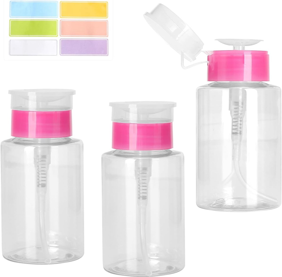 Pompflessen 180 ml - transparante dispenser - set van 3 - ideaal voor nagellakverwijderaar - SnelShoppen