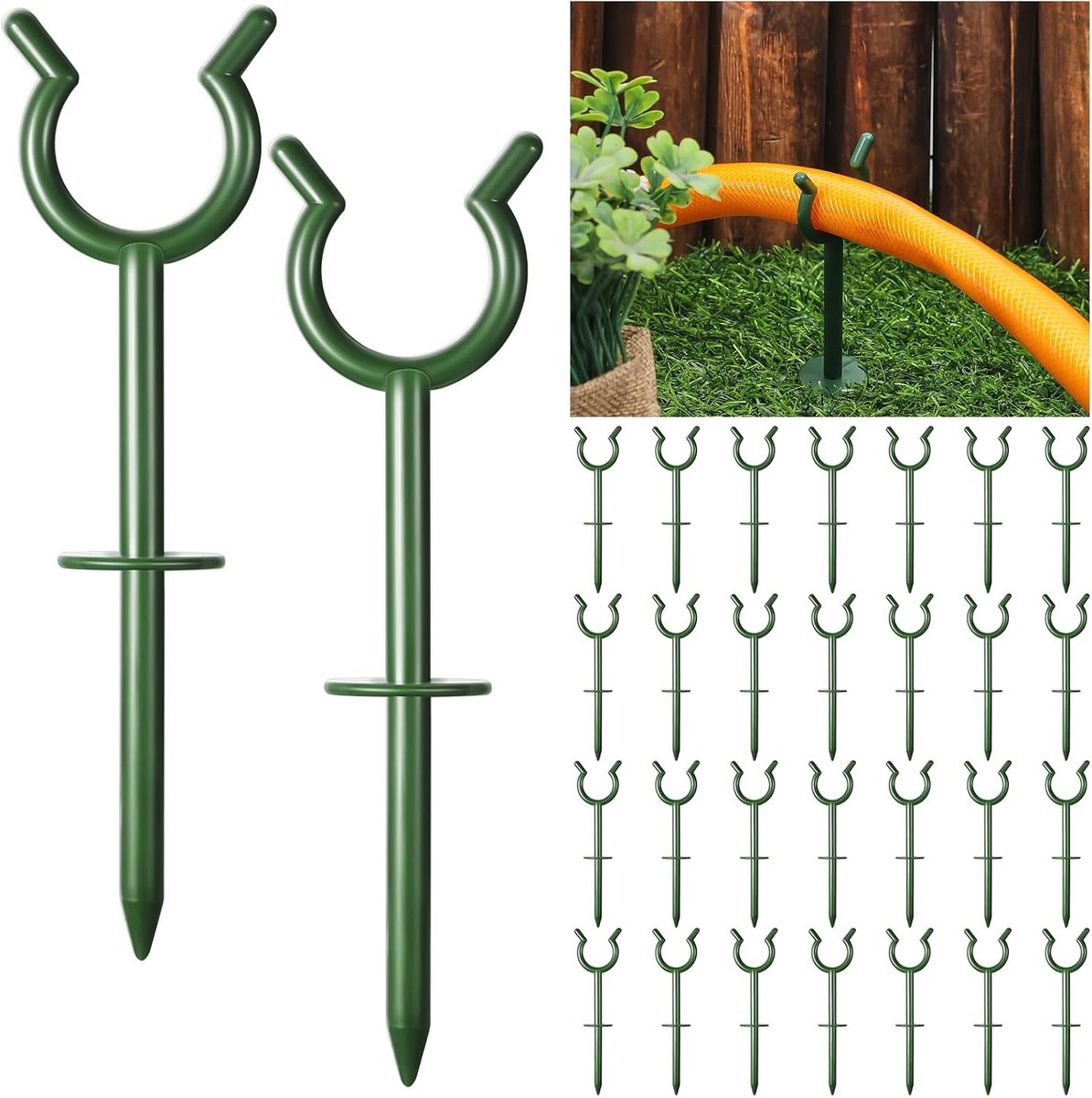 20 Stuks Slanggeleider Tuinslang - Tuinslanggeleider - Tuinslang Geleider - Met Grondpin - Tuinslanggeleiderspiesen - Hose Guide - Decoratieve Tuinsteunen - Stabiele Slangfixatie - Groen