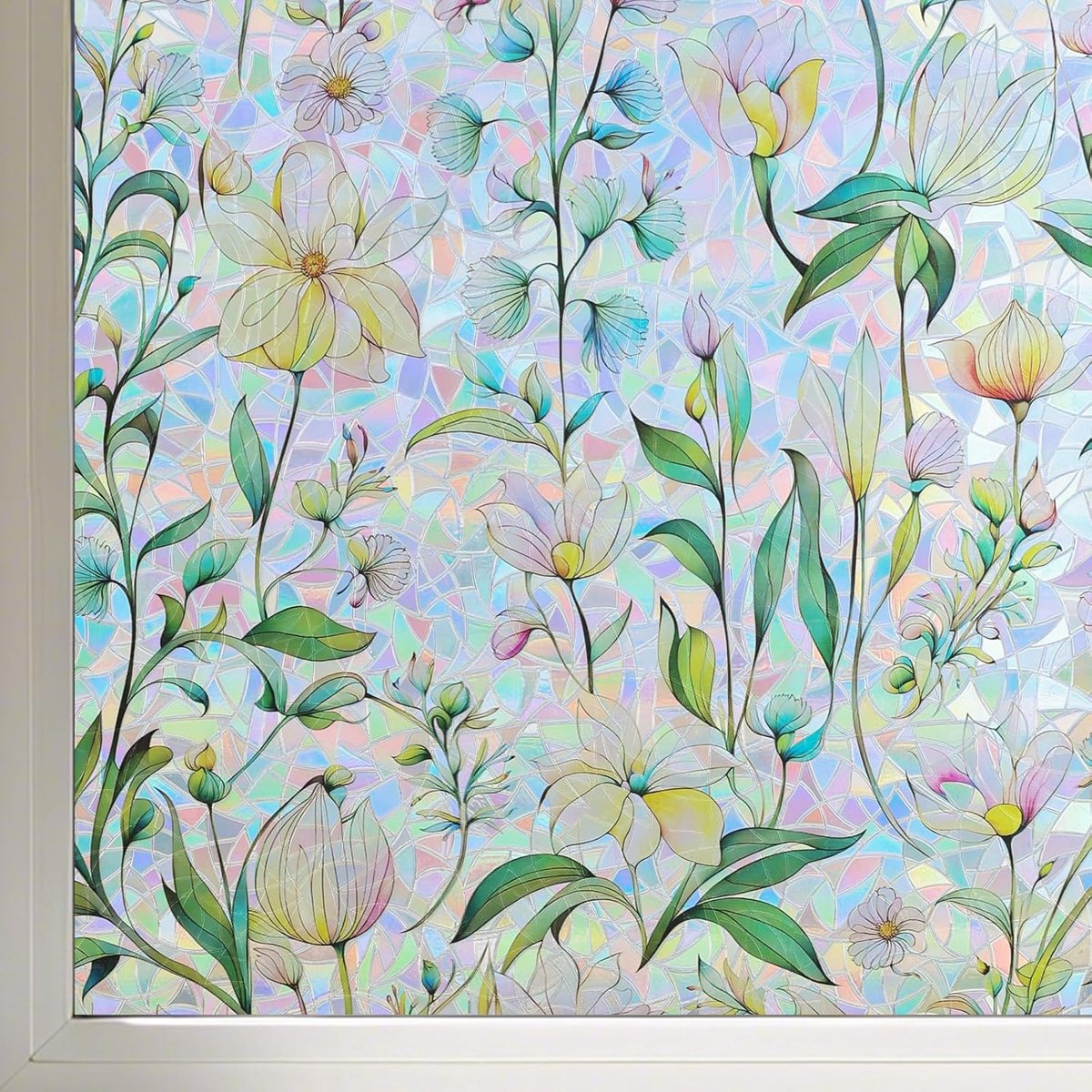 Raamfolie Opaak 44,5 x 400 cm - Kleurvolle Privacyfolie - Bloemenpatroon - Bescherming tegen UV-stralen - SnelShoppen