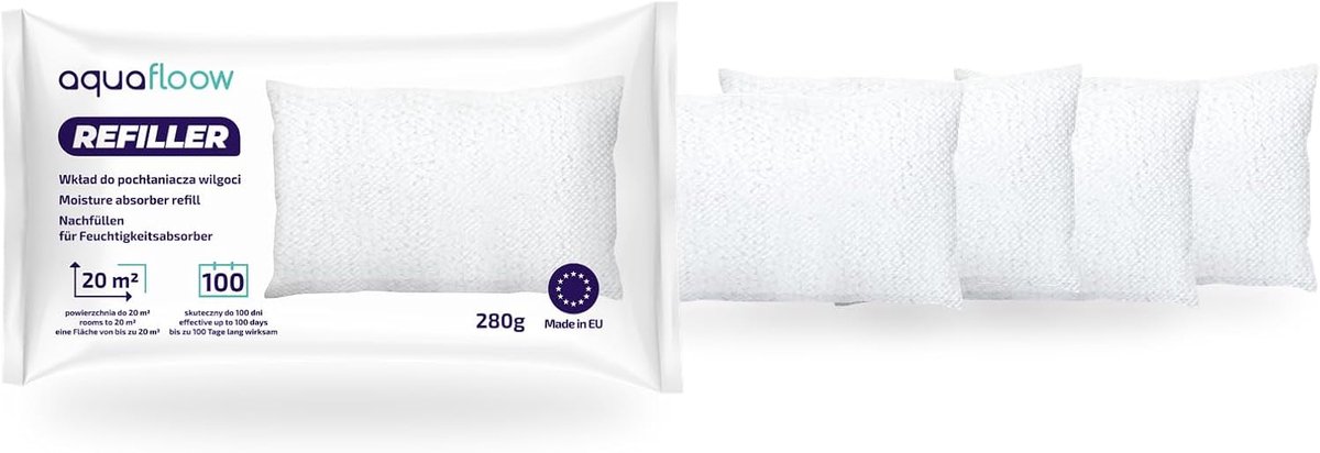 Vochtabsorber Granulaat 280g - Navulzak 4 Stuks - Tegen schimmel en geur - Voor ruimtes tot 40 m² - SnelShoppen