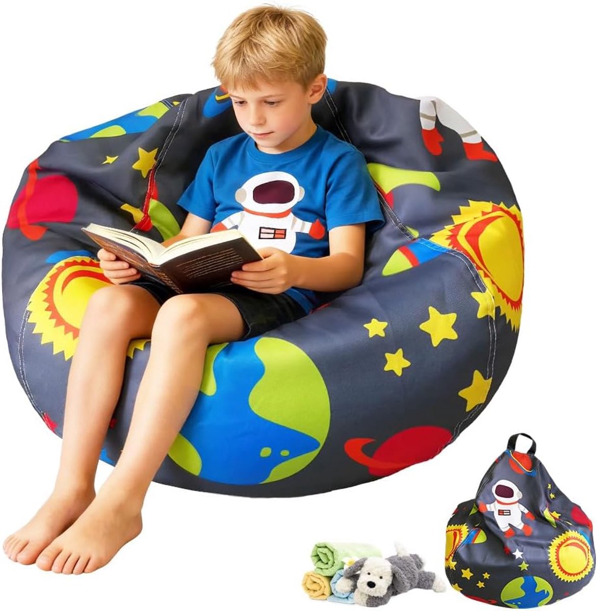 Zitzak speelgoedopbergzak - astronaut - hoogwaardig materiaal - comfortabel en duurzaam - SnelShoppen