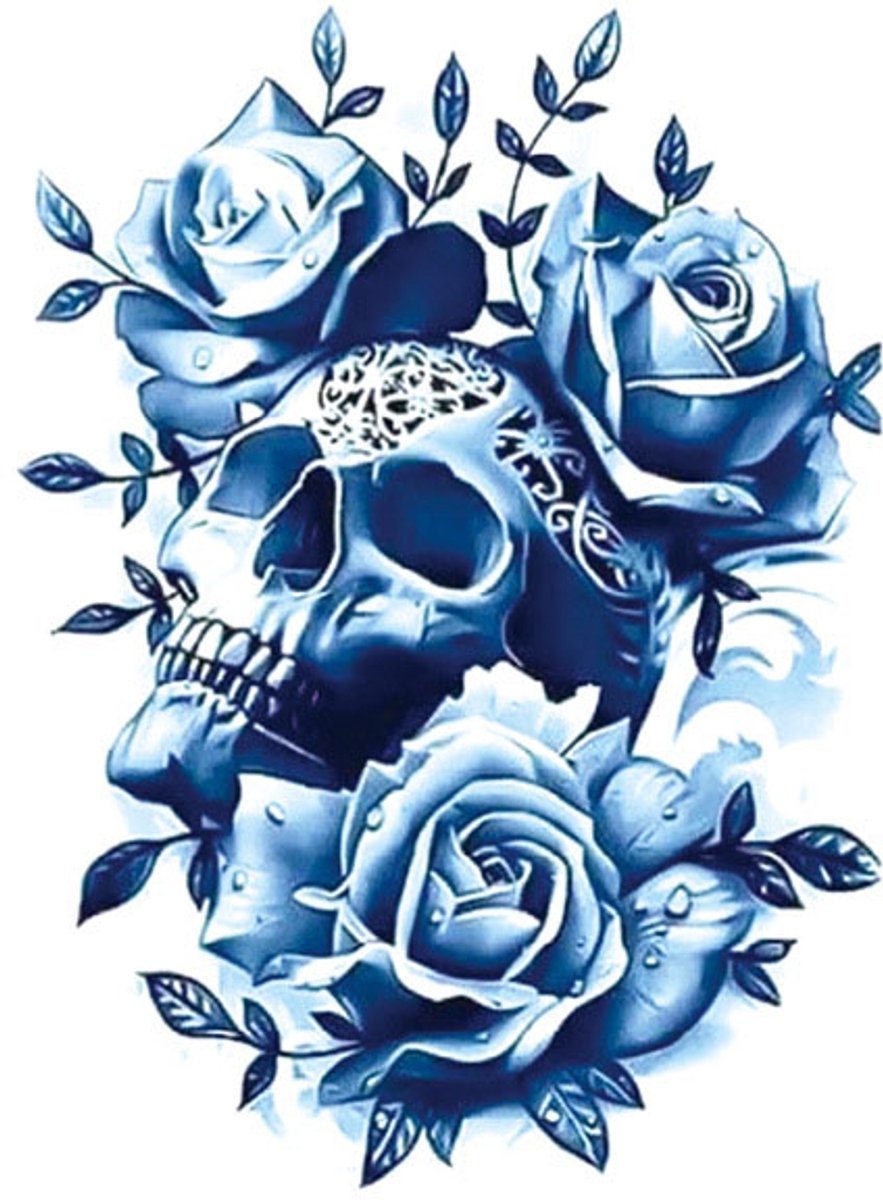 Tijdelijke tattoo bloemen skull kuit 3 dagen