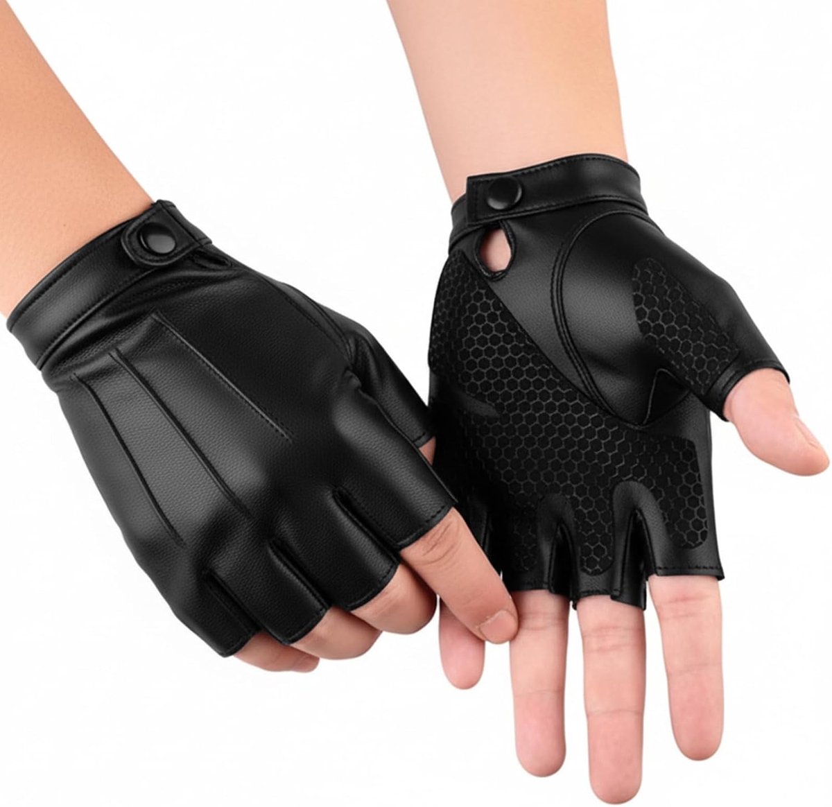 Vingerloze Leren Handschoenen - PU Lederen Halfvinger Zwart - Antislip - Ideaal voor Motorrijden - SnelShoppen