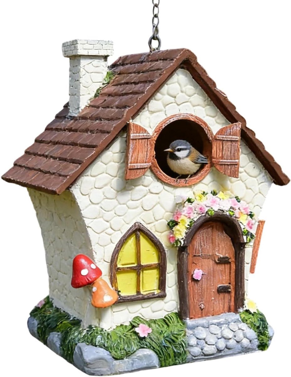Vogelhuisje Buiten - Vogelhuisje Tuin - Vogels Voeren - Handgeschilderd Ontwerp - 21 cm - Meerkleurig