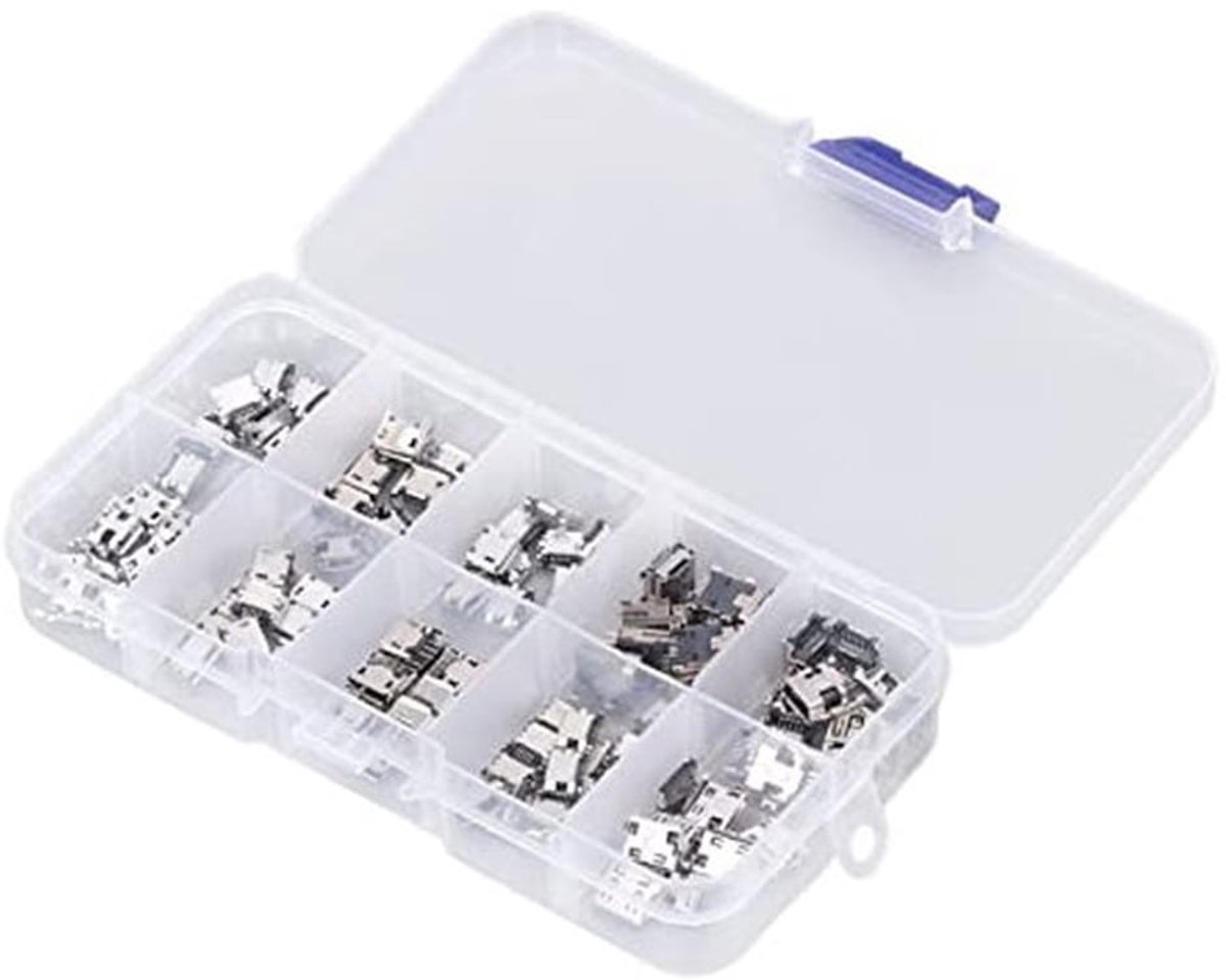 100 stuks USB Micro Port Female Soldeerstekker Mini USB Jack Connector USB Reparatie Vervangingsadapter Assortimentsset