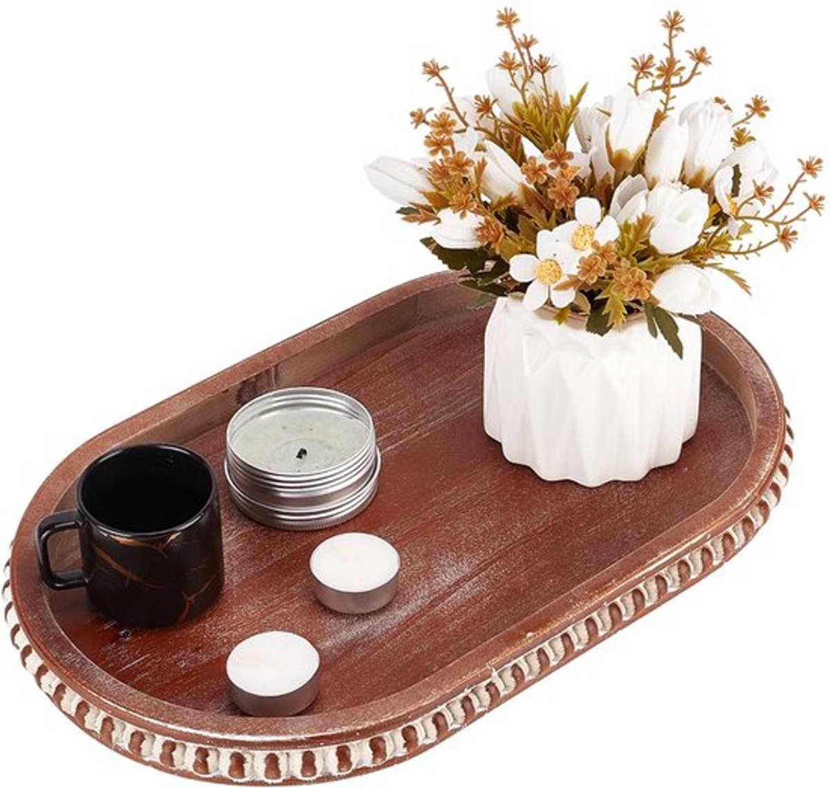 Decoratieve lade, houten opberglade, kralen ovaal, zadel, bruin, pepermolenhouder, cosmetica, sieraden organizer voor keuken, salontafelaccessoires