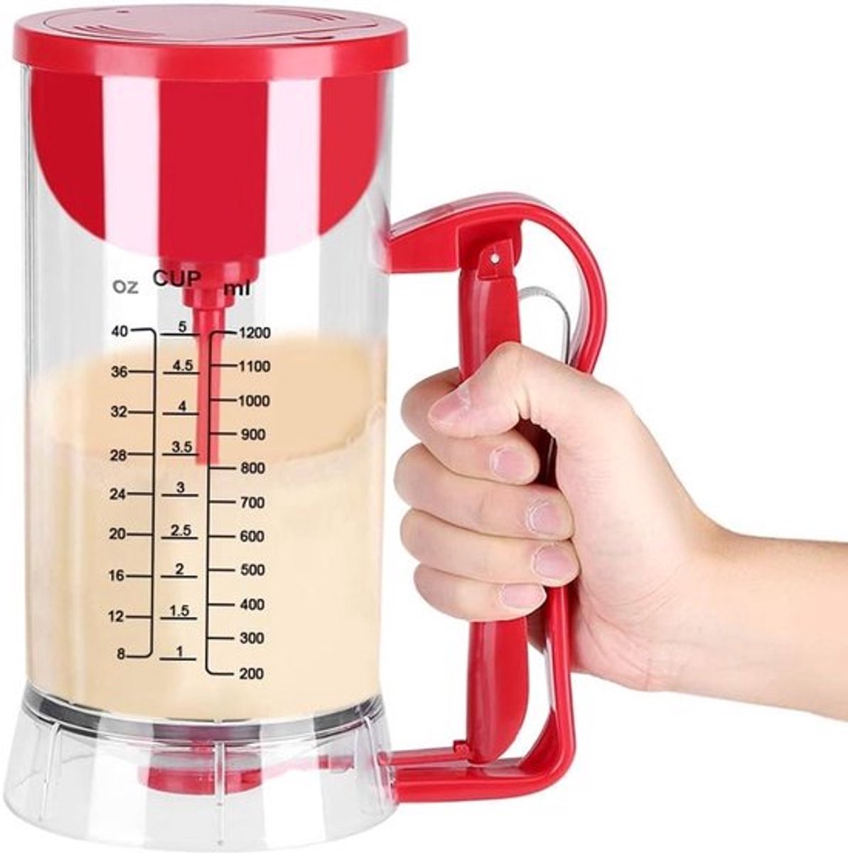 1200ML op batterijen werkende draadloze elektrische pannenkoeken-cupcake-wafelbeslagmixer-dispensermachine, automatisch mengen, transparante kamer