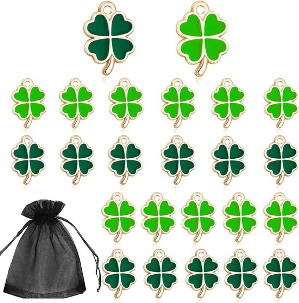 24 Groene Klavertje Vier Bedels - Geluksbedels DIY Sieraden Accessoires - Metaal