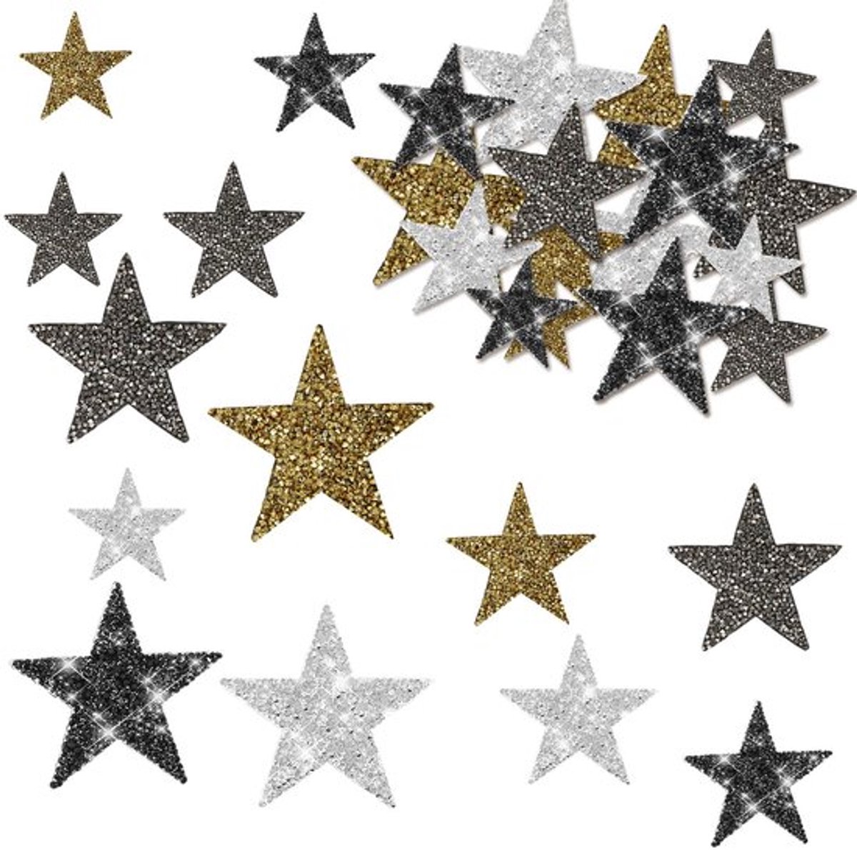 16 stuks opstrijkplaatjes voor textiel, volwassenen zilveren sterren opstrijken, strassteentjes, applicatiestickers voor kleding, jeans, schoenen, tassen (2/4/6/8 cm), Meerkleurig, L