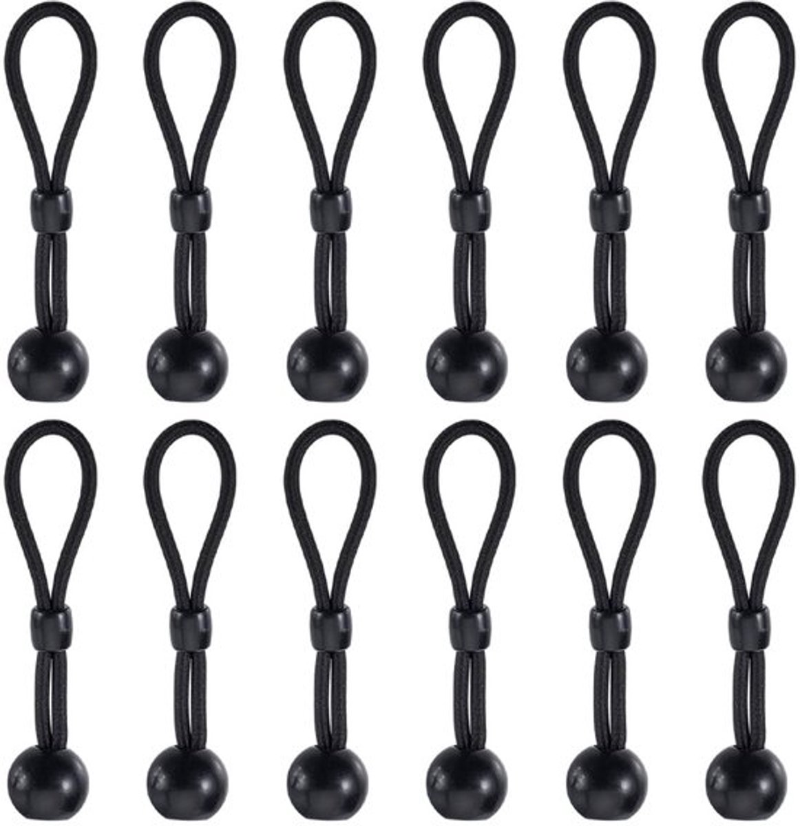 12 stuks Bungee Balls, zwarte bungee-koorden met bungee-koorden, zonwerende banden voor rolgordijnen, kampeertenten, vrachthuisorganisatie, 10 cm
