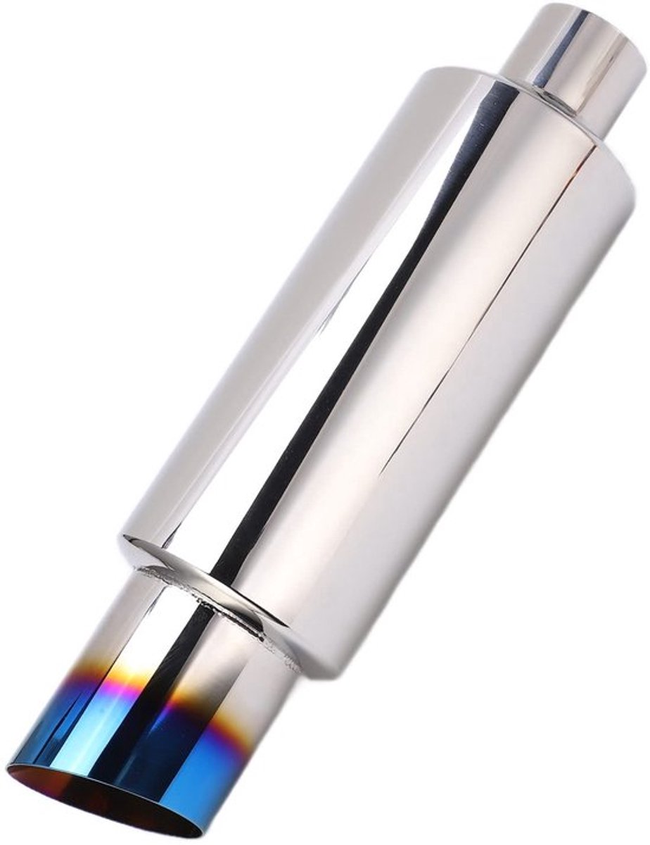 Uitlaatdemper, 7.5cm Export Diameter, Spiegelschoon, Uitlaatdempfer, Vervanging, RVS, 2 Inch Ingangsdiameter voor 2.0 Inch Uitlaatpijp voor Universeel