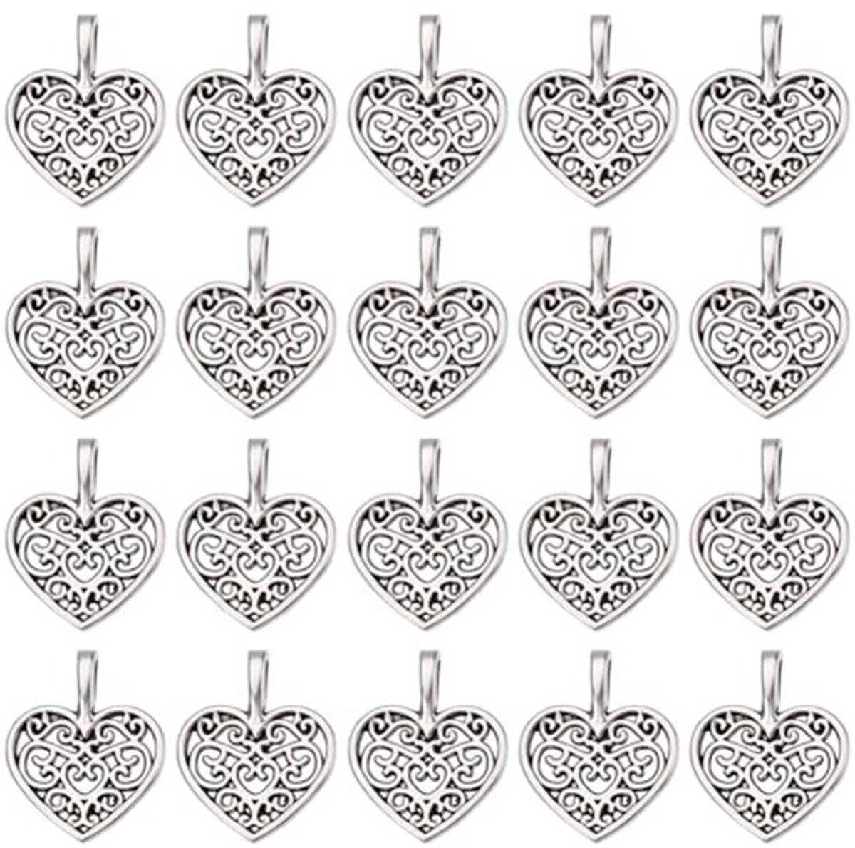 80pcs Tibetan Hartvormige Metalen Hangers - Vintage Retro Antiek Zilver, Klein