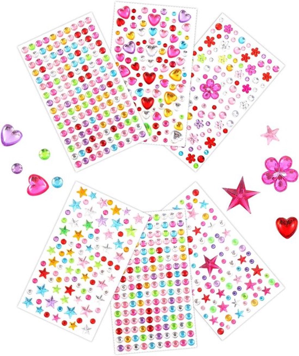 6 vellen zelfklevende glitterstenen edelsteen stickers - strass-steentjes om te knutselen