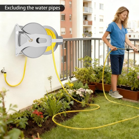 Stalen slanghaspel voor max. 50 m slang, wandmontage & bodemopstelling, met druppelstop, stabiele waterslanghouder voor tuin en buiten — afbeelding 2