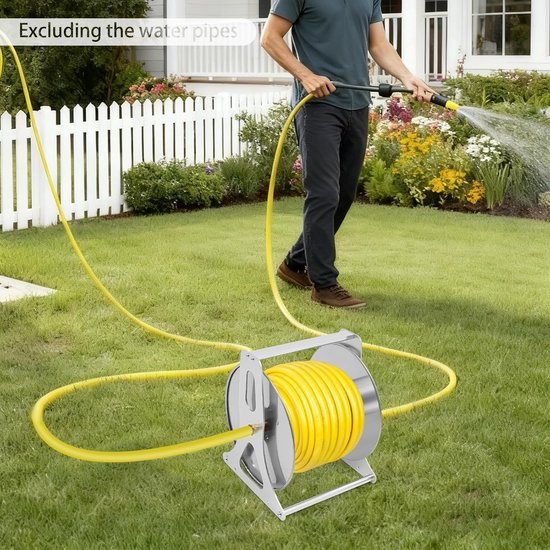 Stalen slanghaspel voor max. 50 m slang, wandmontage & bodemopstelling, met druppelstop, stabiele waterslanghouder voor tuin en buiten — afbeelding 5