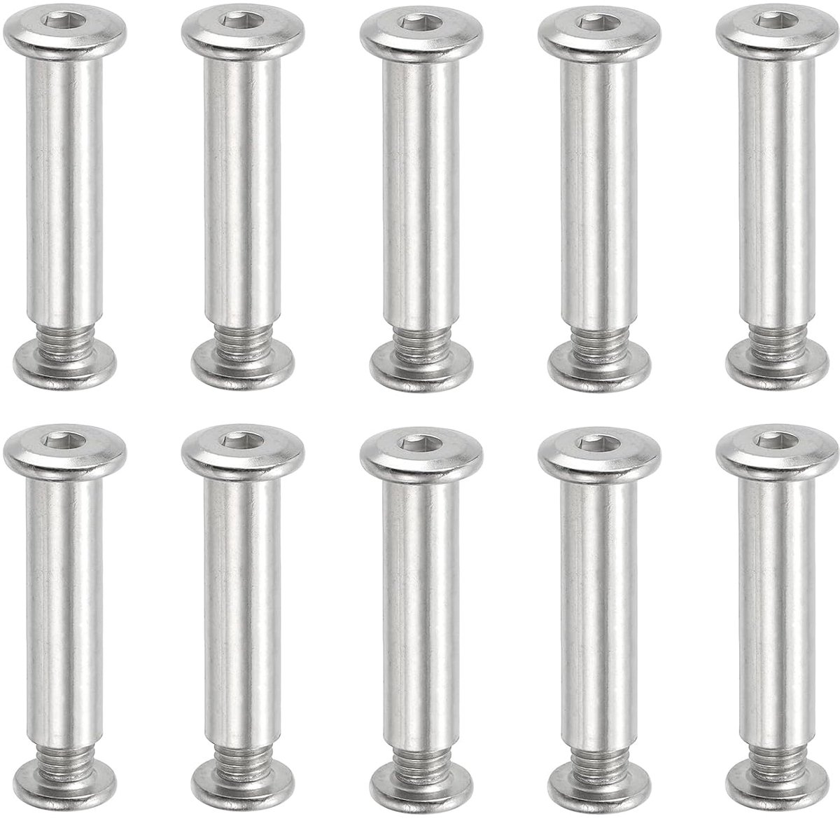 Chicago zeshoekige schroeven, 10 sets bevestigingsschroeven M8 x 40 mm zeskantboutmoeren voor scrapbooking, riem, fotoalbum, meubelreparatie, zilver