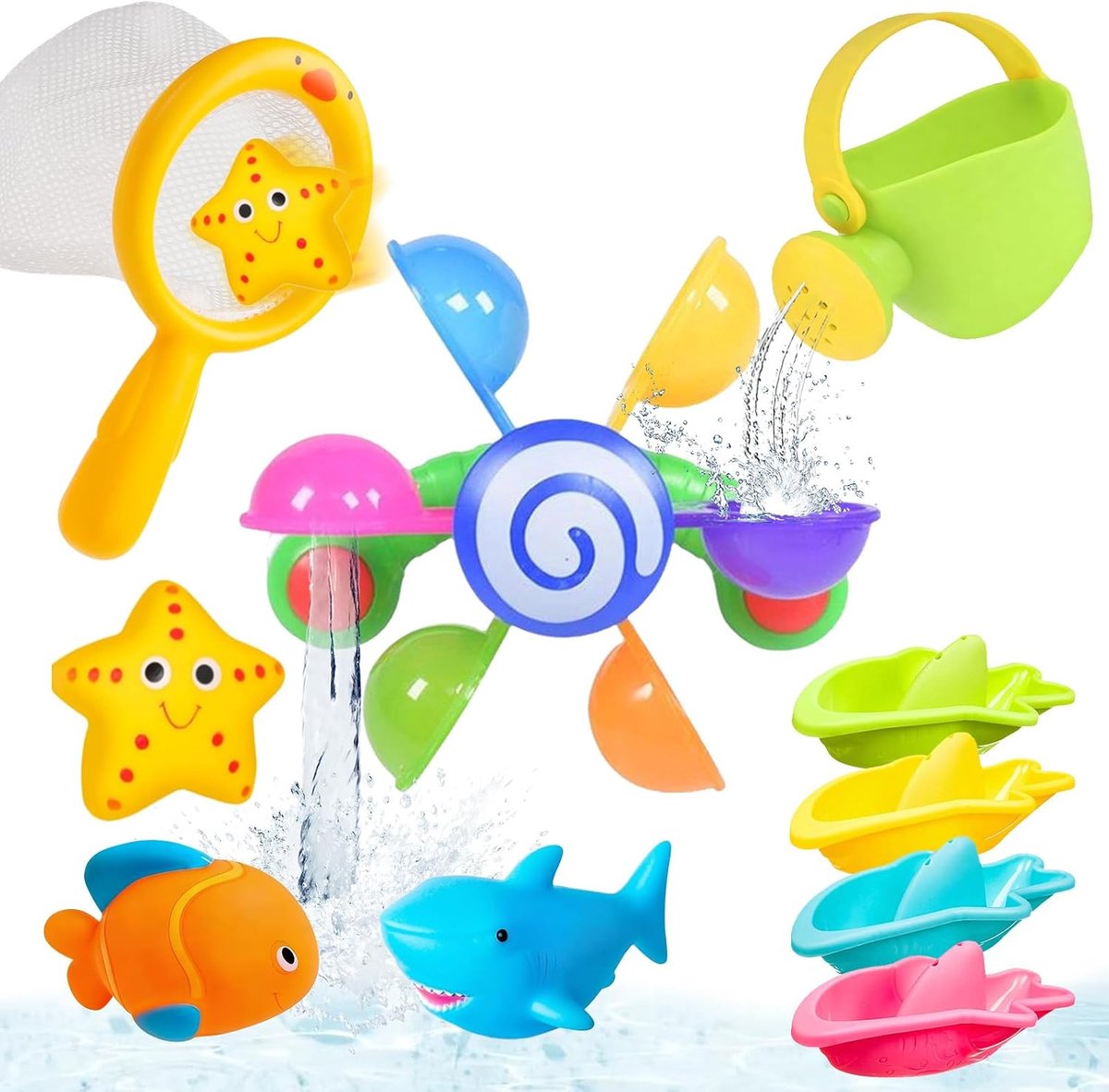 Badspeelgoed voor baby's vanaf 1, 2, 3, 4 jaar, schimmelvrij badspeelgoed, 10 stuks, interactief waterspeelgoed voor kinderen, voor badkuip, zwembad en kinderbad, jongens en meisjes