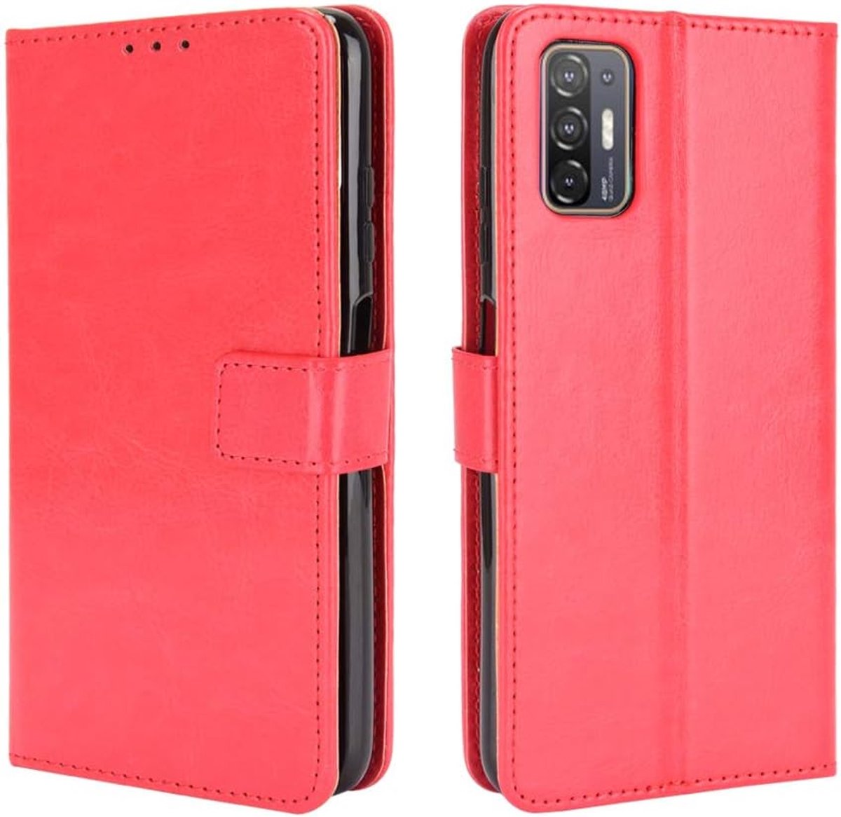 Desire 21 Pro 5G-behuizing [Wallet Case] [Bracket-functie] [Kaartsleuven] [Magnetische klep] Compatibel met HTC Desire 21 Pro 5G-smartphone, Rood