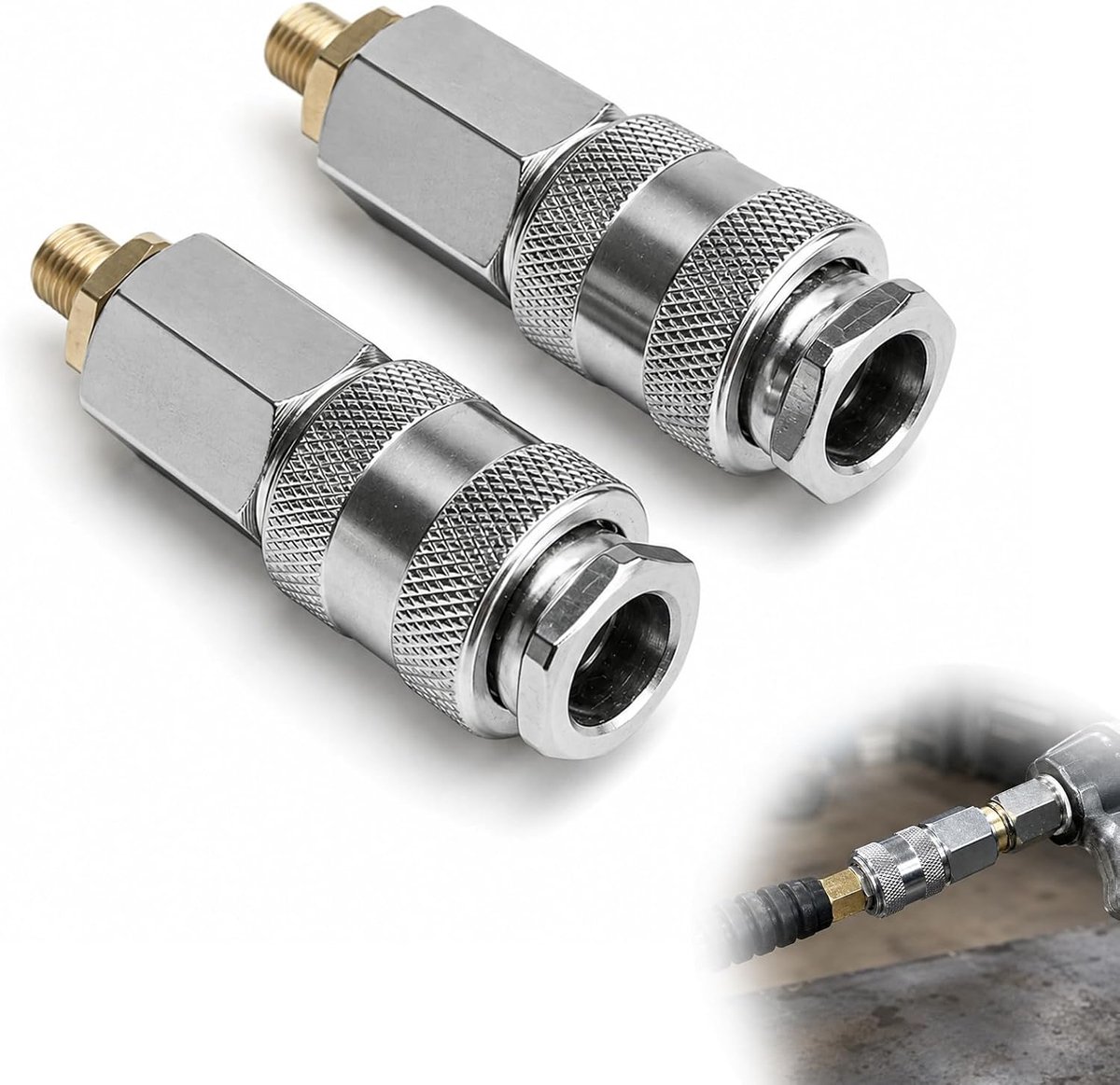 2 stuks draagbare luchtcompressoradapter, auto-bandenventielaansluiting, luchtcompressoradapter, EU-standaardventiel, 3-in-1 snelkoppeling voor bandenpomp, voor auto motorfiets bandenventiel