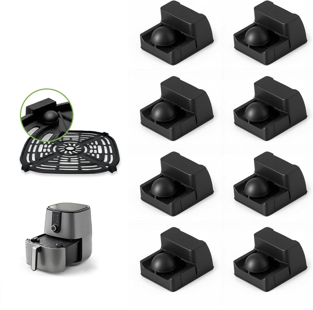 8 stuks siliconen buffers voor Ninja Crispi heteluchtfriteuse FN101 – siliconen buffers als reserveonderdelen voor Ninja heteluchtfriteuses, zwart, ideaal voor gezinskeukens