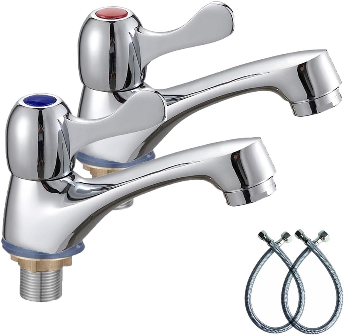 Wastafel Pijler Kranen Traditioneel Paar Twin Kranen Twee Wastafel Kranen Warm en Koud Water, Gepolijst Chrome Set van 2