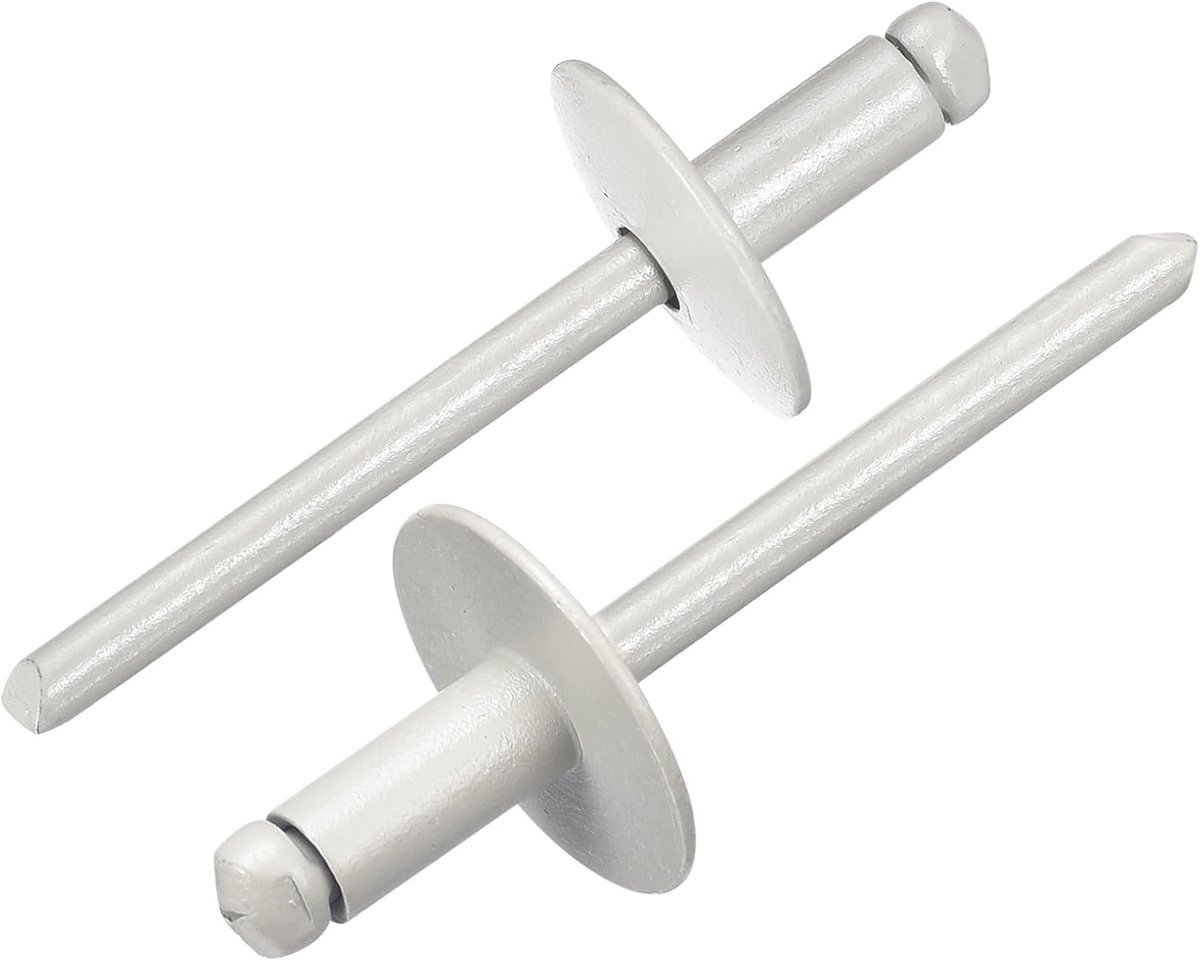 100 stuks klinknagels 3/16"x3/8" aluminium, popnagels met grijper en stalen pen Grote flensbevestigingsnagels voor metaal, meubels, automotive grijs