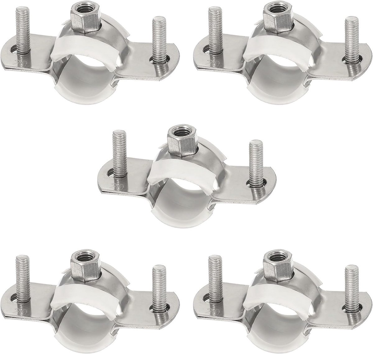 5 stuks 201 roestvrij staal 0,7-0,8 inch / 19-20 mm splitring houder voor slang splitring met rubber voor buizen douchegordijn, zilverkleurig-zwart