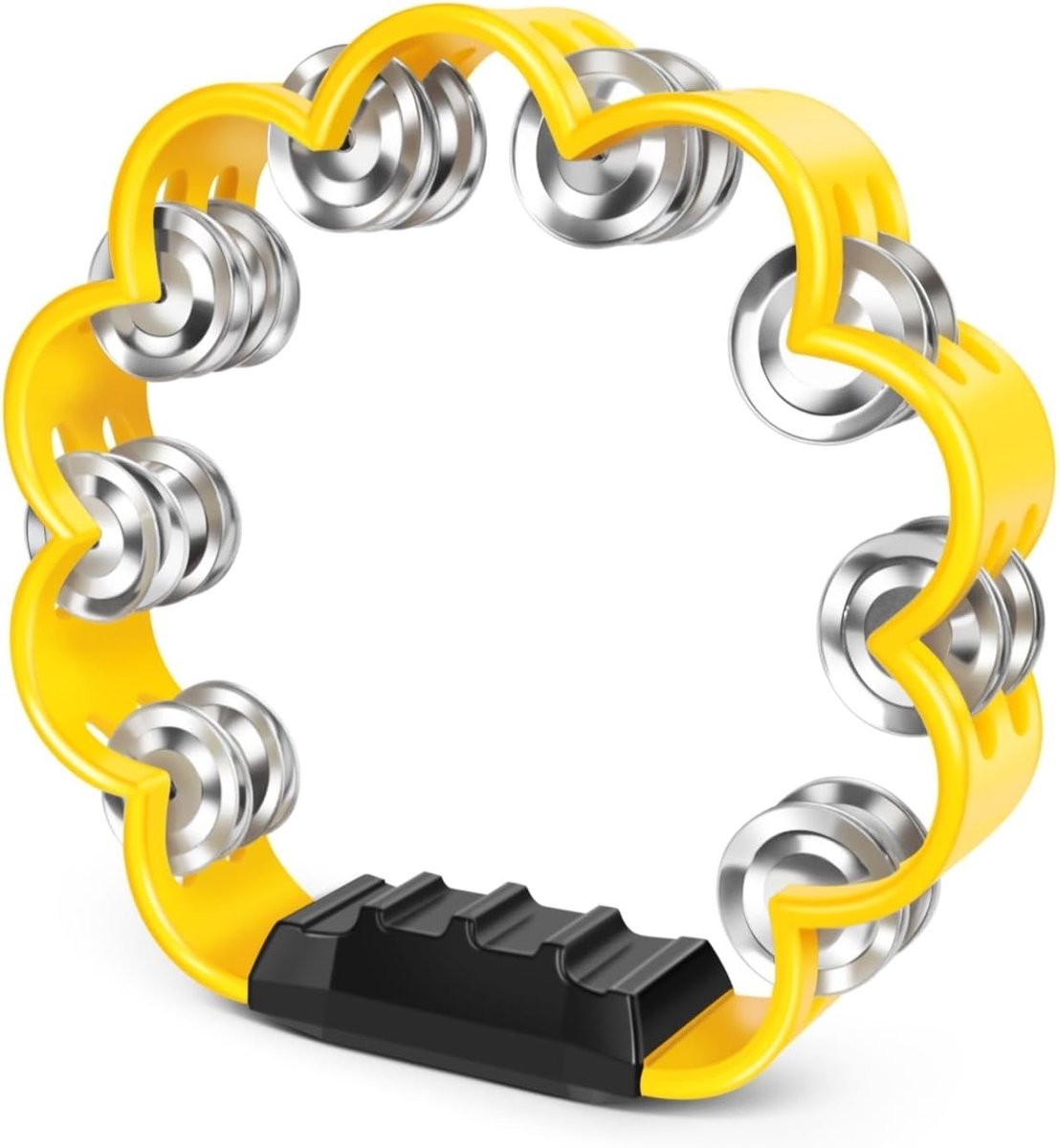 Bloem tamboerijn - 8 inch handheld percussie instrument w/metalen jingles & ergonomische grip - kleine tamboerijnen voor volwassenen, kinderen, kerk, feesten en muzikale evenementen (geel)