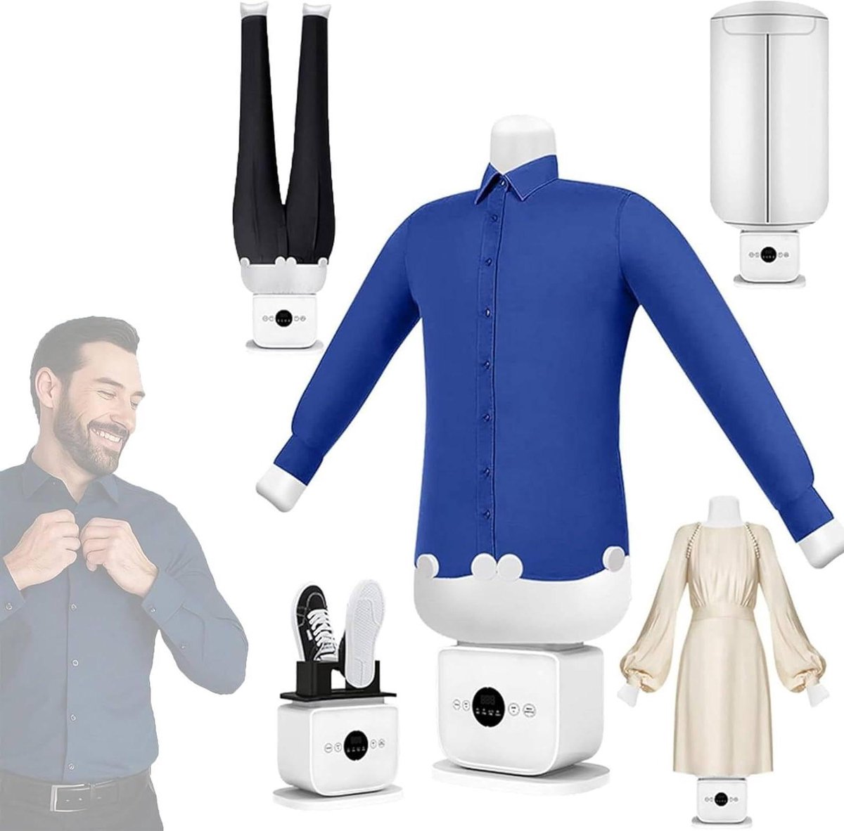 Automatische Stoomstrijkijzer - Kledingstomer - Kreukvrije Kleding - Handsfree Bediening - 163 x 117 x 43 cm - Meerkleurig