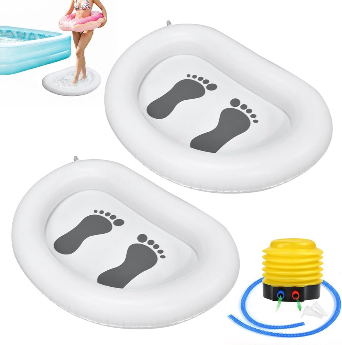Zwembad, voetbad, opblaasbaar, 87 x 65 cm, voetbad, wit, met voetpomp, opstelzwembad, voetbad voor spa, whirlpool, camping, zwembad, whirlpool, voor voetreiniging, 2 stuks