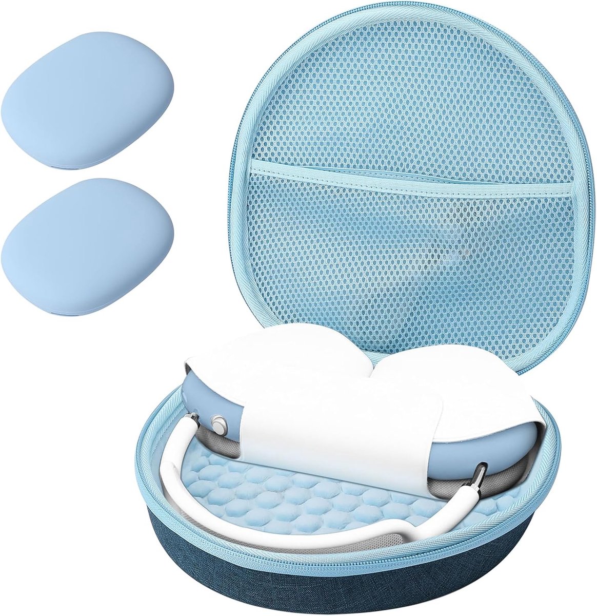 Harde hoes voor nieuwe AirPods Max, reisdraagtas voor hoofdtelefoon met siliconen oorkussentje en gaasvak, AirPods Max beschermende draagbare opbergtas - marineblauw