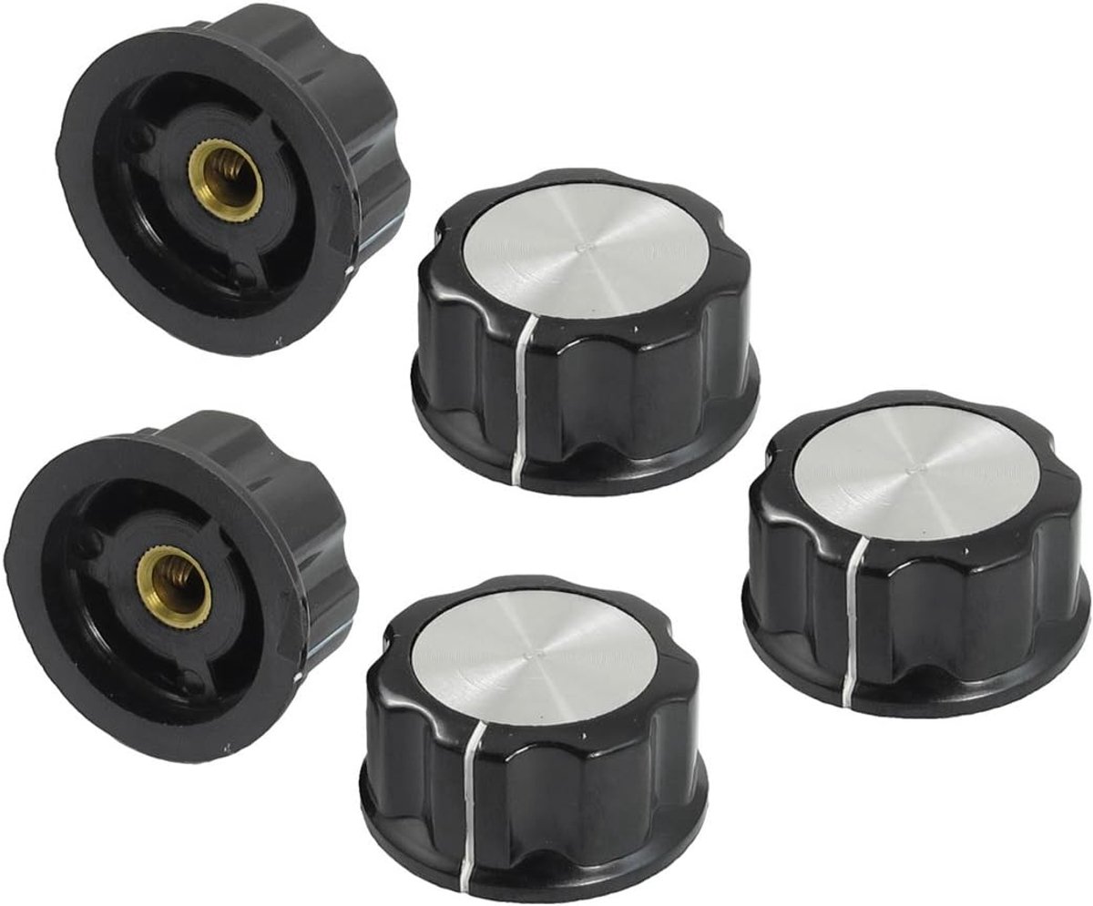 sourcing map Draaiknoppen boven 30 mm, zilverkleurig, zwart, 5 stuks, voor 6 mm diameter, aspotiometer